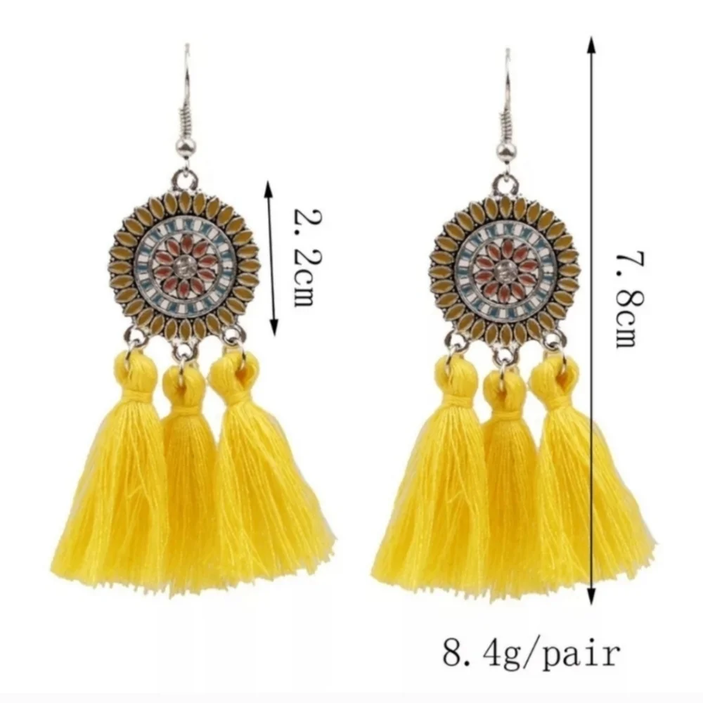 2/$40NEW Fuschia Western Tribal Tassel Preppy Clueless Dangling Earrings(#1,046)